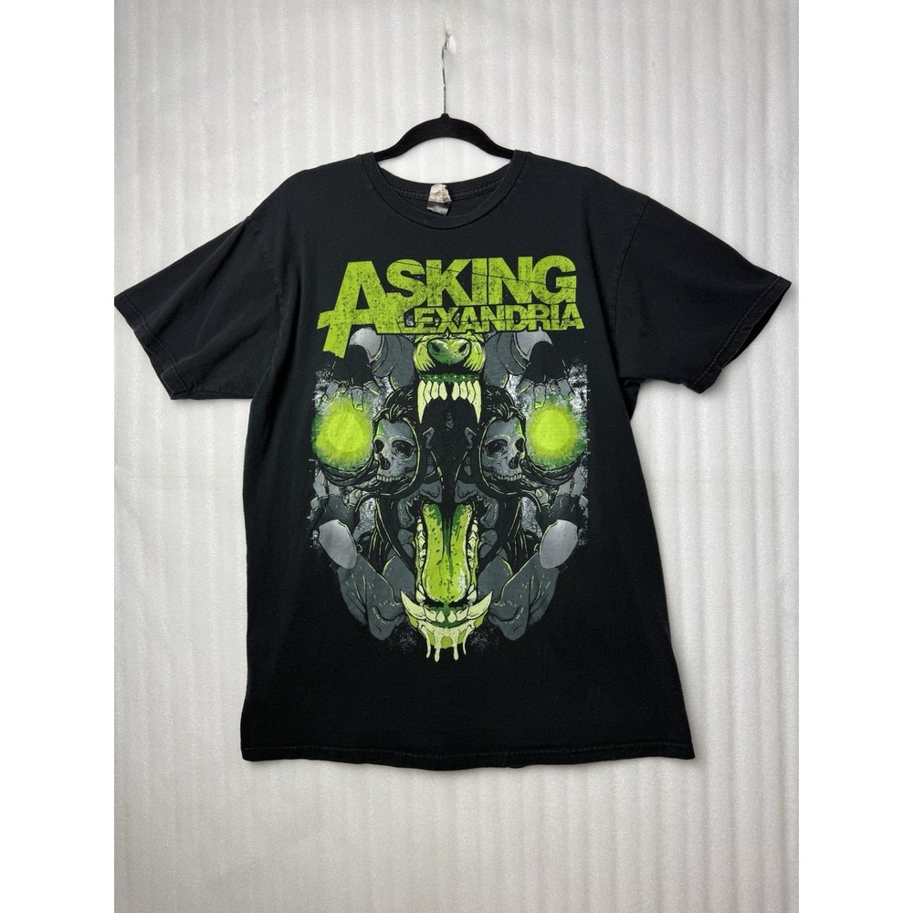 VTG Y2K Asking Alexandria Teeth T Shirt Sz. M Black Neon Green  Metalcore Band
